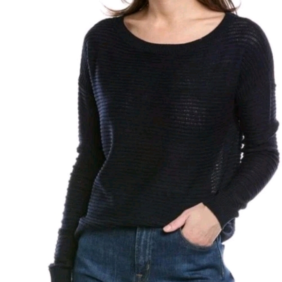 NWT Theory Ribbed Oversized Cotton Pullover Sweater in Soft Navy Size Small #520 - Picture 1 of 14